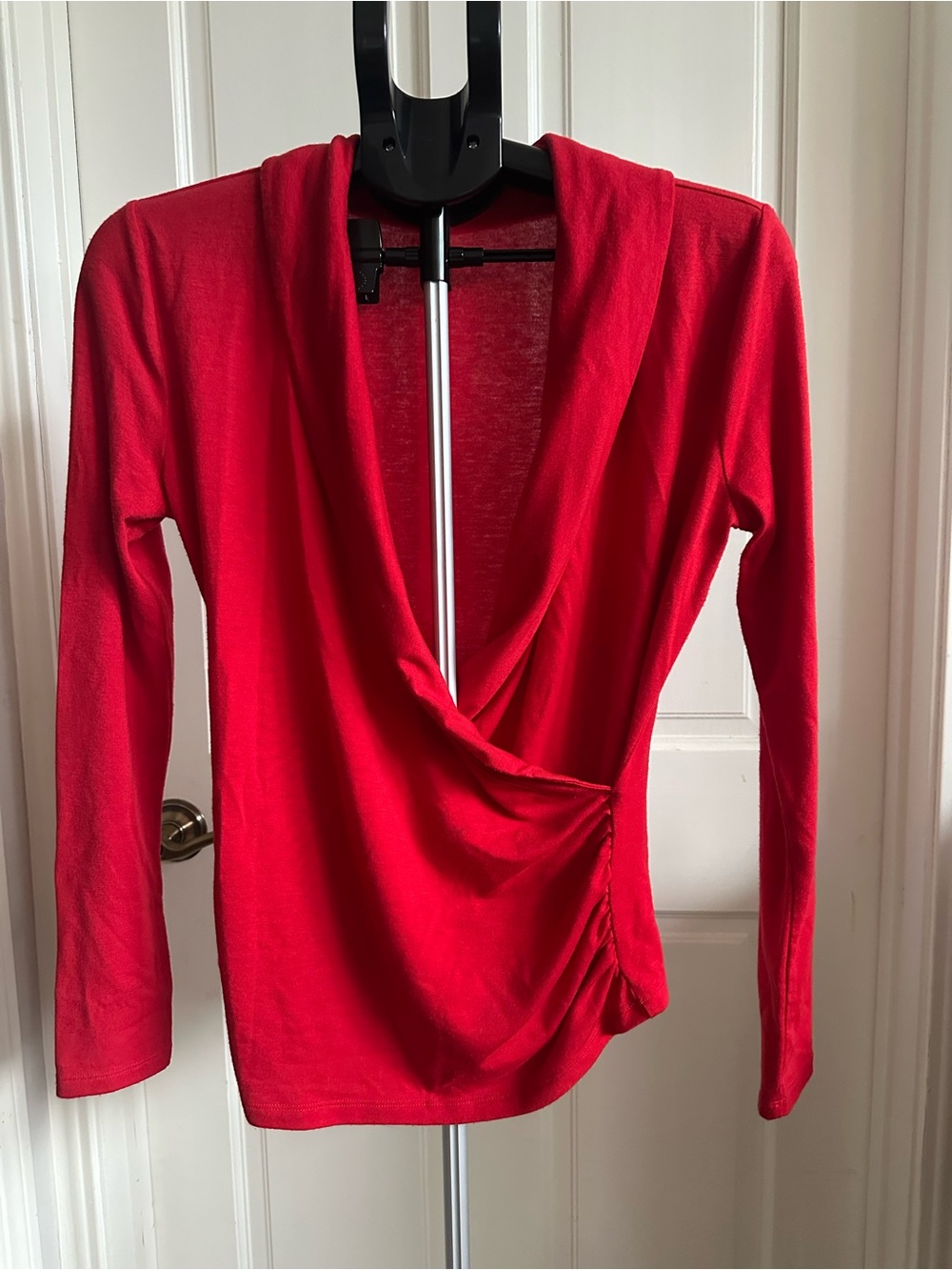 Ann Taylor Red Draped Ruched Long Sleeve Top Size Medium